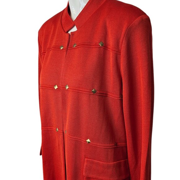 Misook Womens Studded Stretch Knit, Open Front Cardigan, Orange, Statement - Picture 3 of 9
